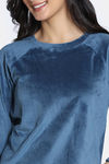 Zivame Knit Poly Velour Loungewear Set - Reflecting Pond — thumbnail 5